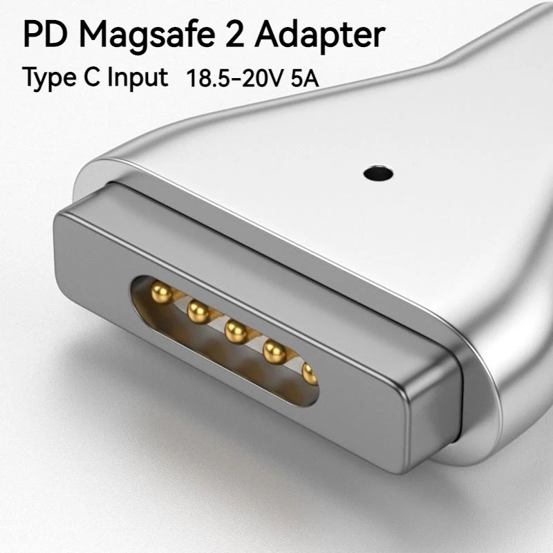 Alumínio USB Tipo C Adaptador PD Magnético, Indicador LED, Carregamento Rápido, Conversor de Ficha Magnética, Magsafe 1 2 MacBook Air Pro, 100W