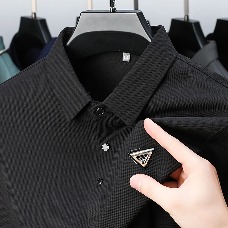 

Light luxury letter embossed long sleeved polo shirt high-end brand men's top 2024autumn new ice silk comfortable casual T-shirt