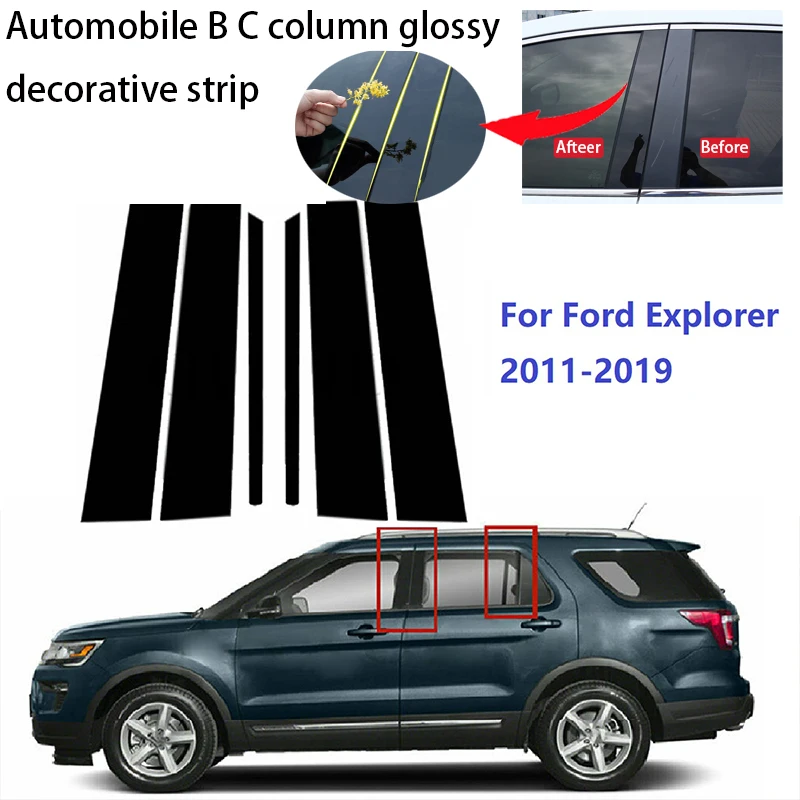 

6PCS Gloss Black Polished Pillar Posts Fit For Ford Explorer 2011-2019 Window Trim Cover BC Column Sticker