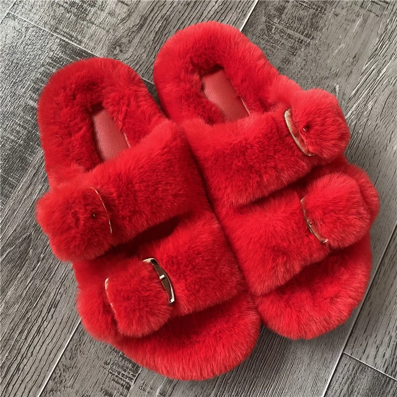 

Women Furry Ladies Fur Luxury Fluffy Plush Slipper House Soft Fuzzy Platform Indoor Casual Winter Home Warm High Heels Female