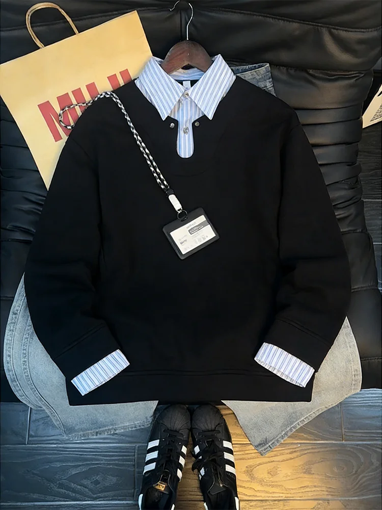 

Мужская толстовка оверсайз с воротником-стойкой, весенне-осенняя, повседневная, в американском университетском стиле, свободного кроя, с пэчворком