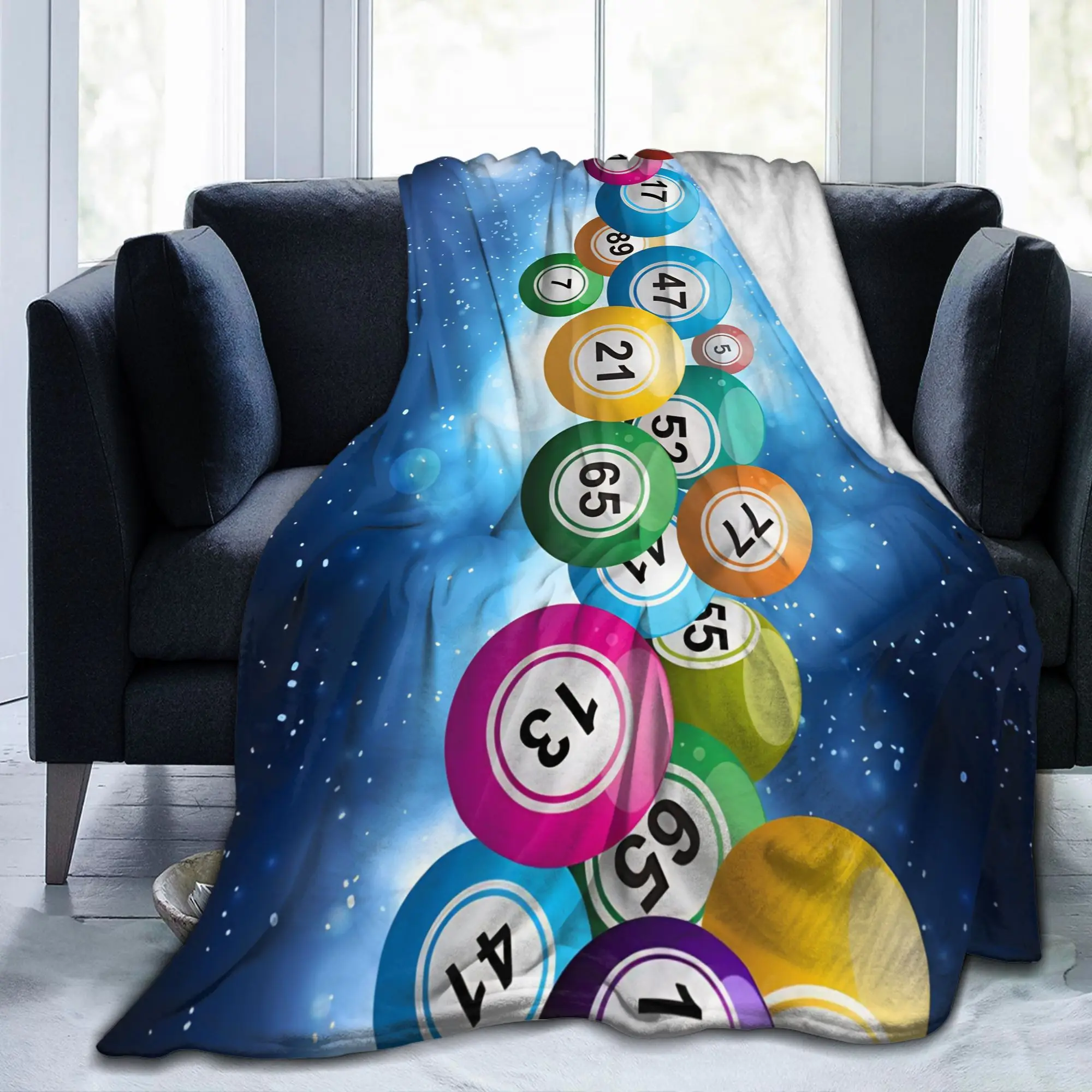 Bingo Balls Paper Game Blanket Flannel Printed  Breathable Ultra-Soft Bedding Throw Blankets for Couch