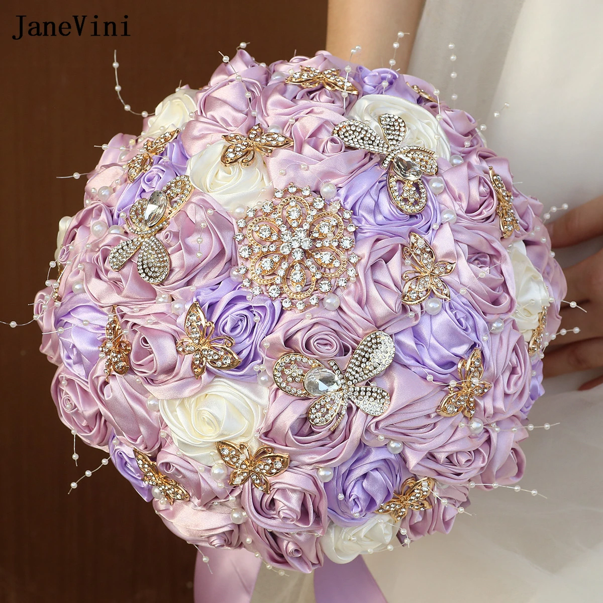 JaneVini 2025 Роскошные свадебные букеты со стразами и бабочками, искусственные светло-фиолетовые атласные розы, свадебный букет, цветы для невесты JaneVini 2025 Роскошные свадебные букеты со стразами и бабочками, искусственные светло-фиолетовые атласные розы, свадебный букет, цветы для невесты