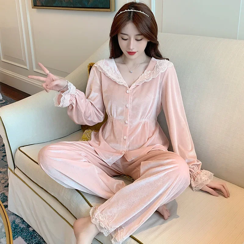 

Pajama Pants Set Women's Clothing Homewear Autumn Winter Thin New Lace Elegant Comfortable Casual Wearable Simple Stylish Loose