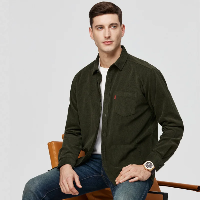 Spring Autumn Corduroy Streetwear Fashion Men Shirt Coats Harajuku Casual Solid Pockets Long Sleeved New Male Clothes Jackets