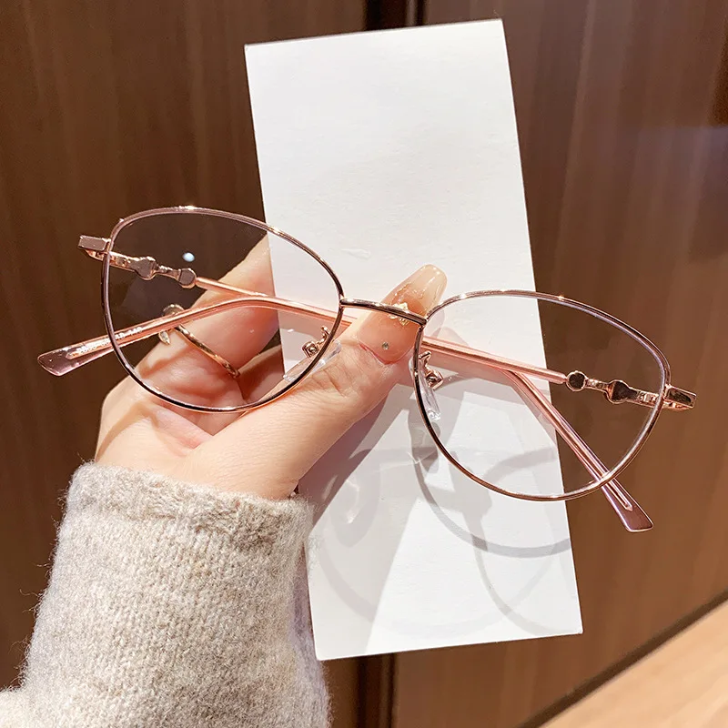 Korean version oval-shaped elegant metal-decorated women's glasses with anti-blue light function