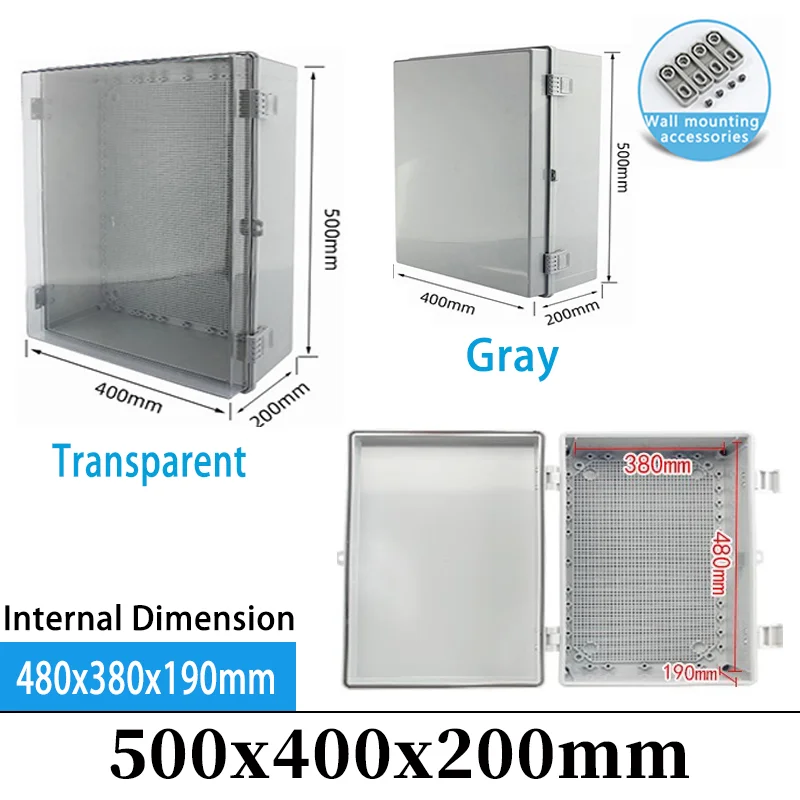 

IP66 Outdoor Waterproof Electronic Box Grey/Transparent Cover Distribution Case ABS Junction Box 500x400x200mm