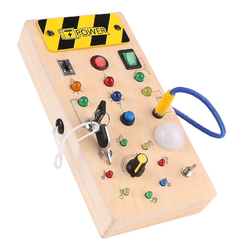 Switch Control Board Wooden With LED Light Sensory Toys Travel Activities Children Games Switch Light Montessori Busy Board