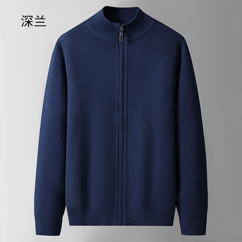 Maglione da uomo in cotone 100% Autunno Primavera Cardigan con cerniera per uomo Capispalla Giacca Abbigliamento lavorato a maglia Maglione Nero