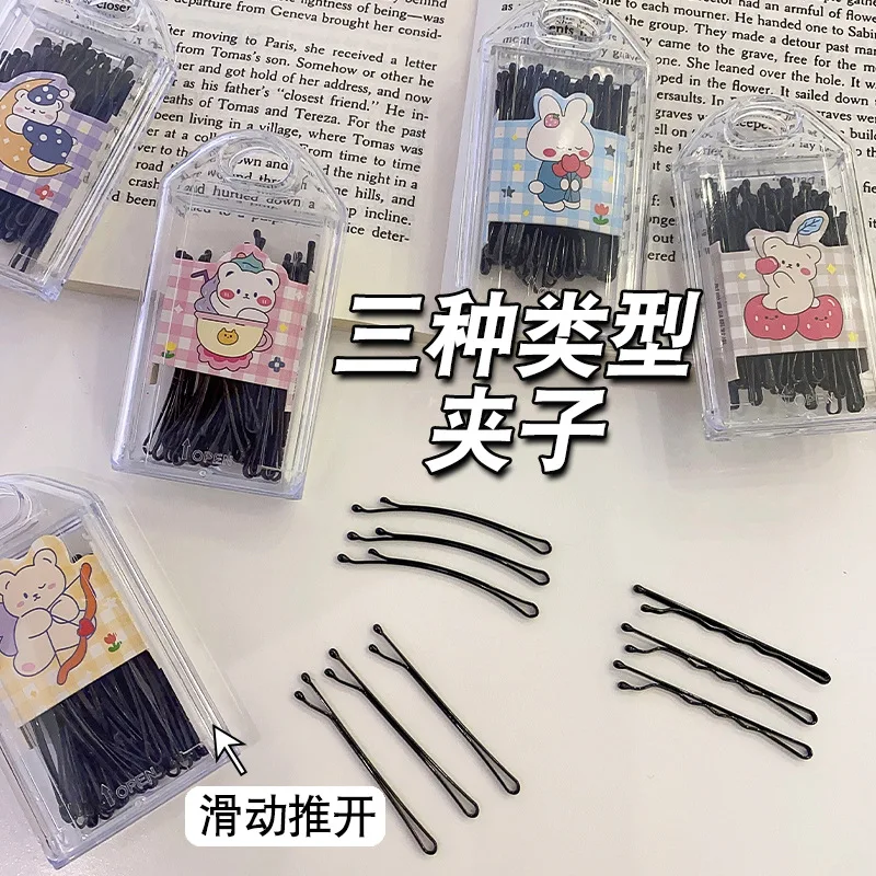 1 Set Fashionable Black Basic Model with a One Word Clip, Side Bangs Clip, Wavy Steel Clip Back of the Headpiece, Hair Clip