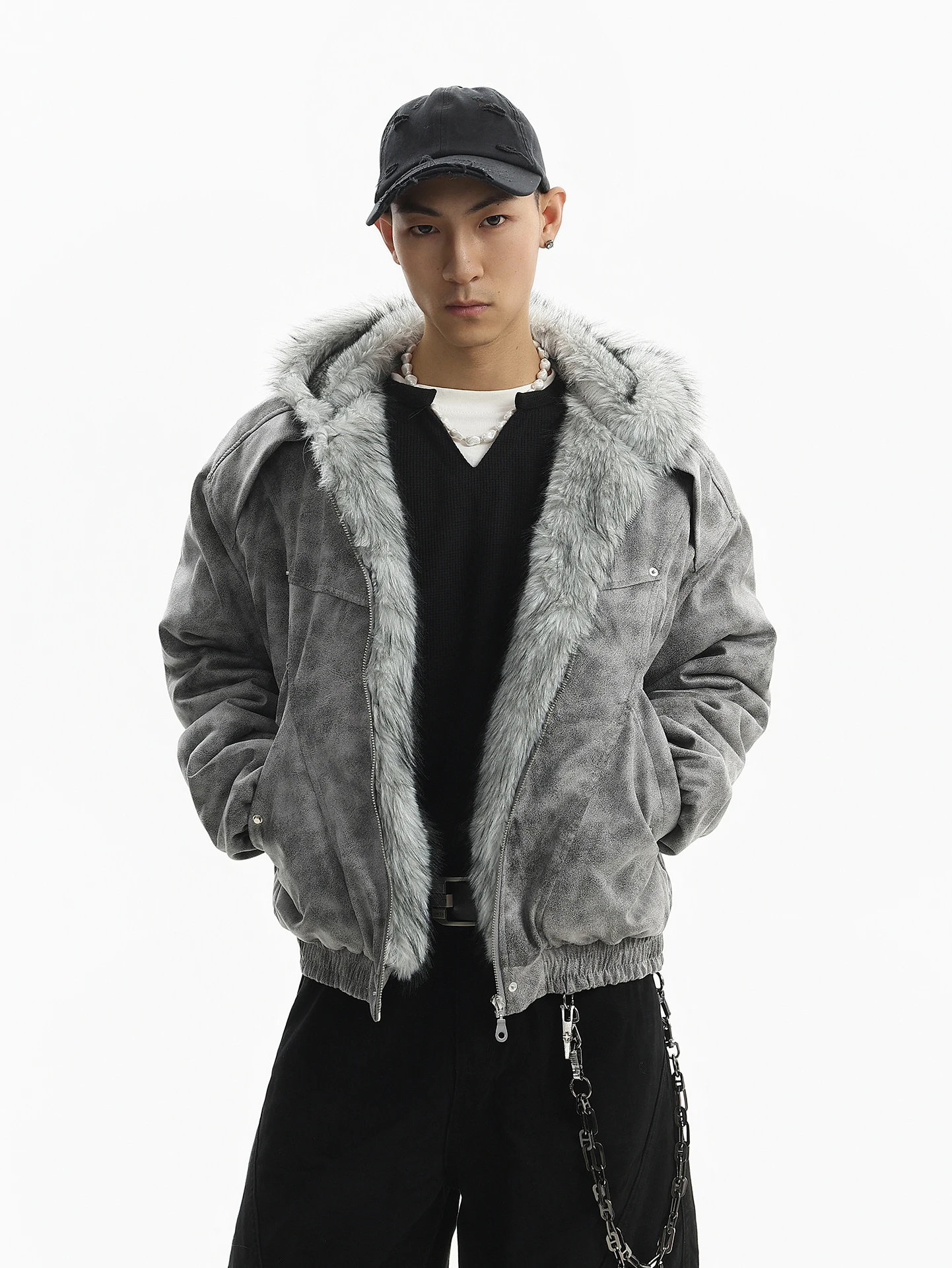 سترات رجالية بقلنسوة عالية الشارع للرجال لشتاء 2025 سترات جديدة بسحاب للرجال معاطف بقلنسوة وأكمام طويلة مزخرفة للجيب #4