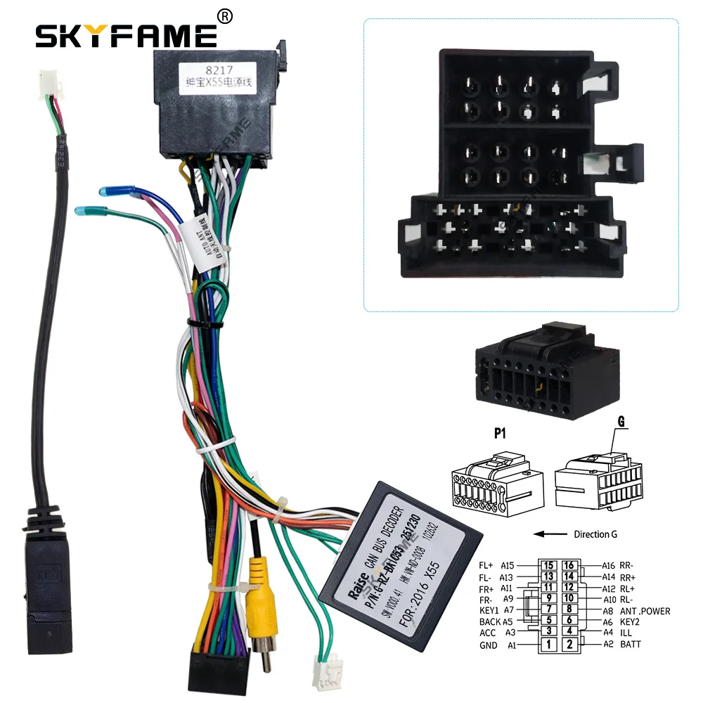 SKYFAME Car 16pin Wiring Harness Adapter Canbus Box Decoder Android Radio Power Cable For Beiqi BAIC Senova X55 BAIC-RZ-03