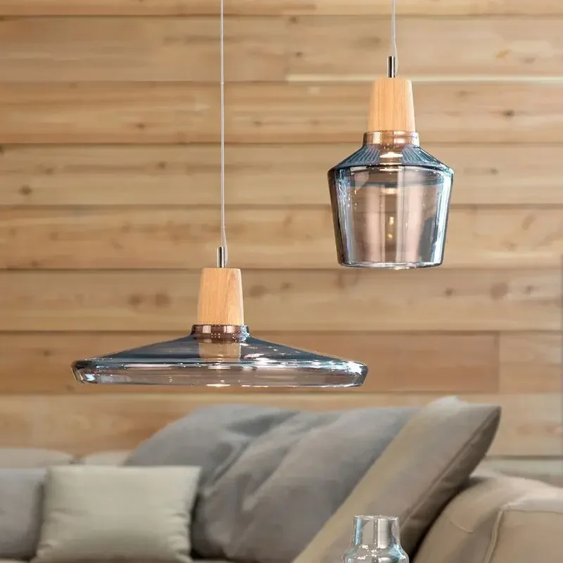 Nordic Pendant Light Showcase Handmade Creative Bedroom Restaurant Light Three Headed Bar Solid Wood Simple Glass Pendant Light