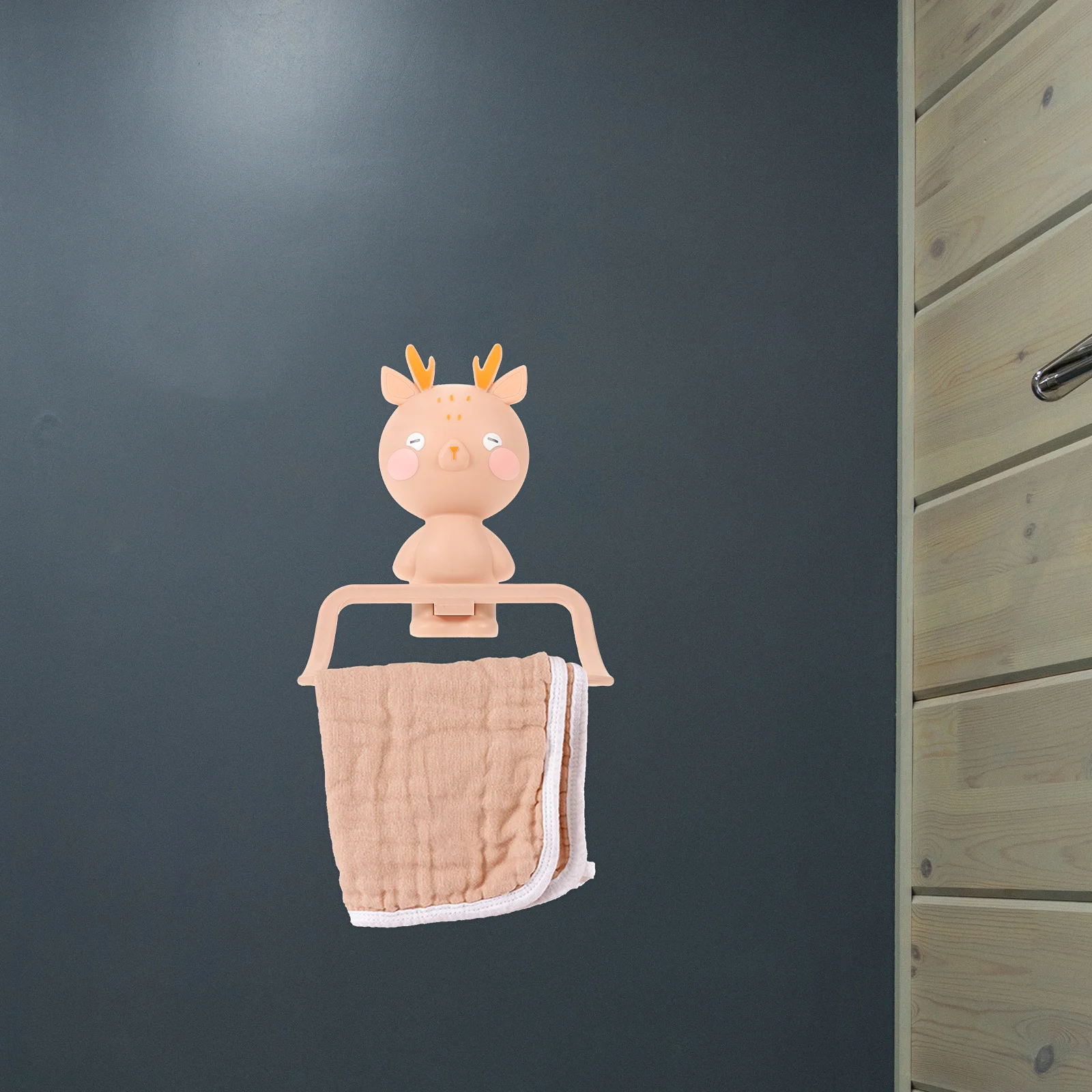 

No Punch Round Elk Cartoon Hand Towel Holder Ring Hanging Rack Bathroom Kitchen Wall Mounted Door Towel Rack Storage