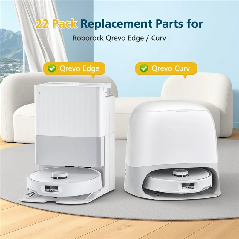 مجموعة قطع غيار كاملة لـ Roborock Qrevo Curv/Edge مع فرشاة رئيسية ومنصات ممسحة وأكياس مكنسة كهربائية-ABPX