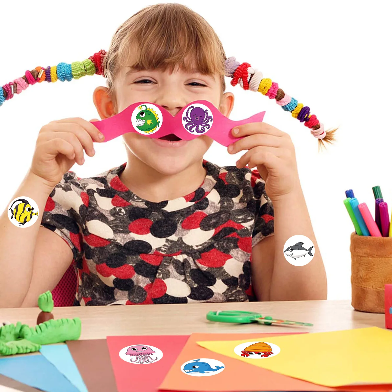 50-500pcs Cartoon Shark Sticker for Kids 8 Designs Whale Reward Sticker for Birthday Party Gift Decoration Encourage Sticker