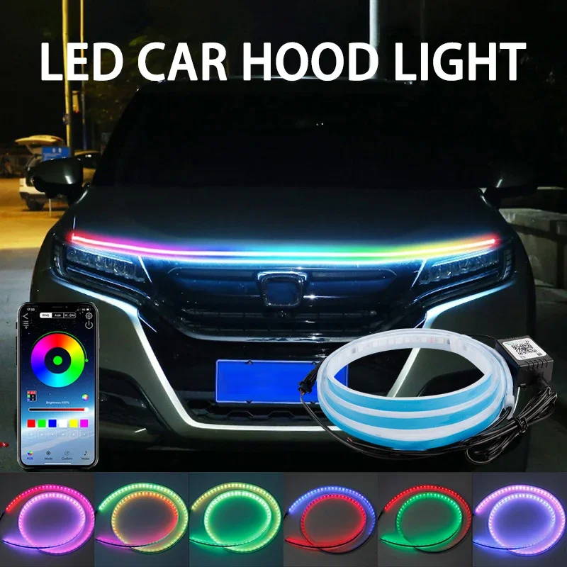 

120/150/180cm Car Hood Decorative Light APP Remote Control RGB Led Colorful Car Headlight Strip 12v Universal for UTV ATV DRL