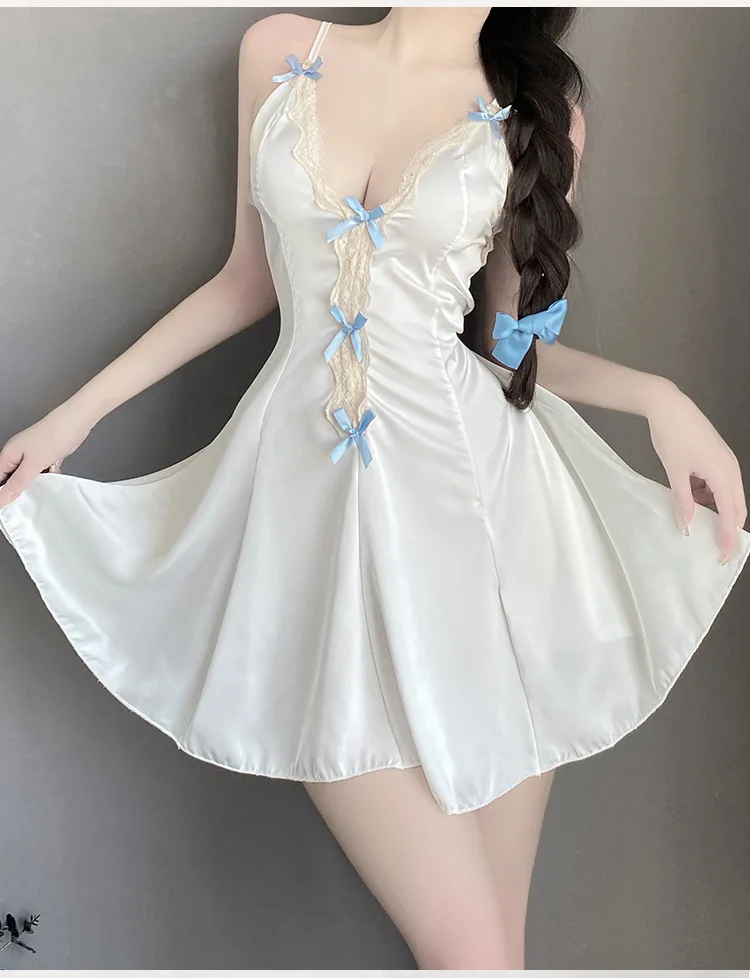 Exotic Summer Fashion Korean Edition Sweet and Cute Girl Style Lace Fresh Hanging Strap Off Back Bow Sticker Elegant Dress LS12