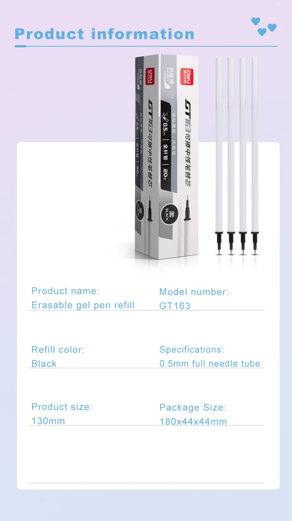 Deli löschbarer Gelstift, 0,5 mm, poröse Spitze, schwarze/blaue Tinte mit wärmeempfindlichen, löschbaren Radiergummis, nachfüllbarer Schreibstift für Kinder – Detail 20