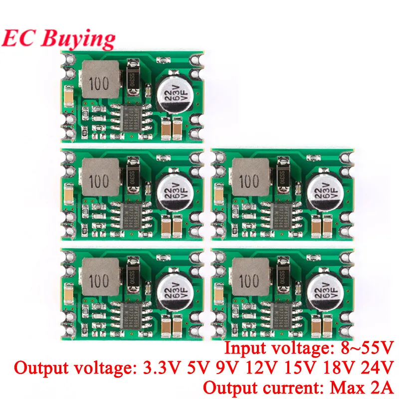 5Pcs/1pc DC-DC Step Down Power Supply Module Buck Regulated Board 2A Input 8-55V Output DC to DC 3.3V/5V/9V/12V Electronic PCB