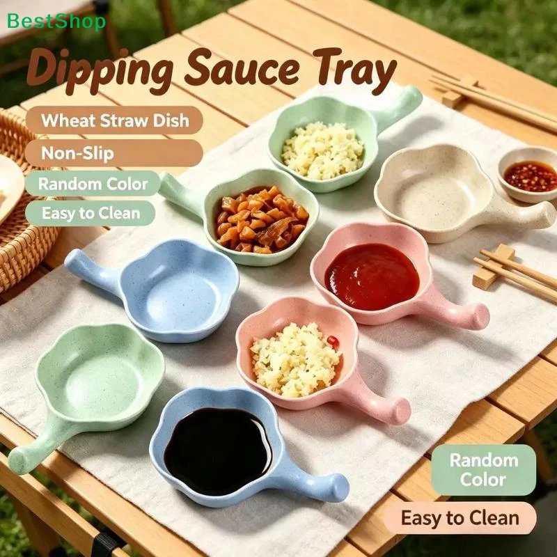 〔Q〕(Random Color Delivery) 1pc Wheat Straw Sauce Dishes Chopstick Rest Sushi Soy Dipping Bowl Appetizer