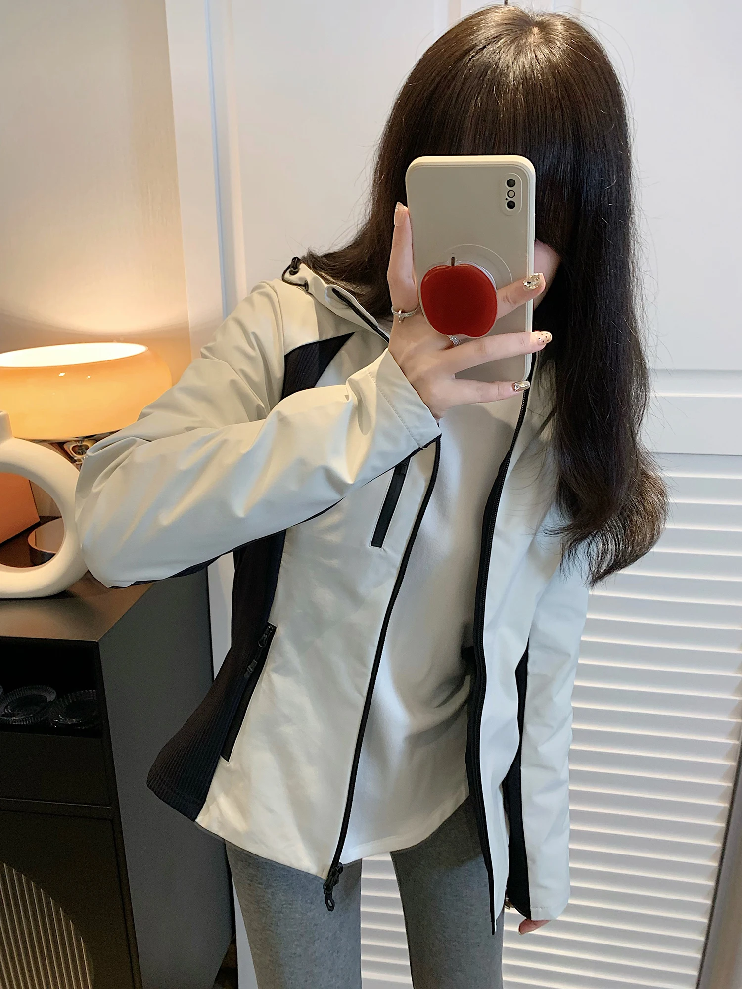 

Lightweight Outdoor Yoga Sports Jaet Women's ey White Hooded Anti-Wind down Jaet Coat Zipper Closure Long Sve Pure C...