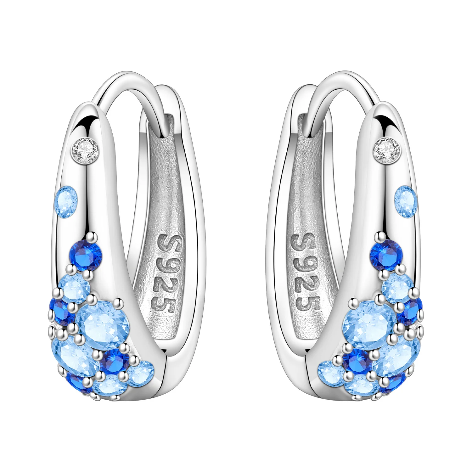 CYCUFF S925 Sterling Silber Ohrringe mit blauem Zirkon, Creolen, Damenschmuck, originelle, trendige Geschenke zum Jahrestag