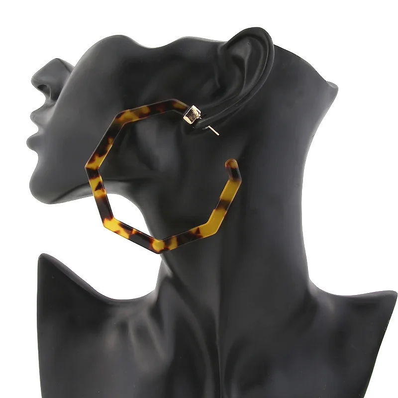 Punk Girl Earrings Fashion New Polygonal Tortoiseshell Acrylic Large Size Earrings Acetate Plate Personalized Leopard Earrings
