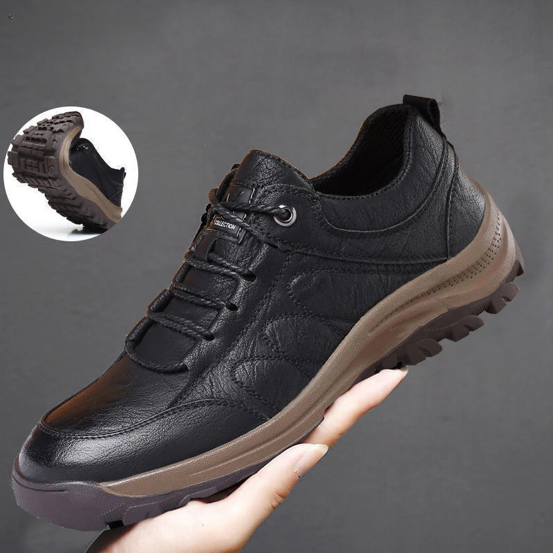 Brand Men's Sneakers Outdoor Anti-Slip Men Hiking Shoes Fashion Leather Casual Shoes Brown Wear-Resistant Man Flat Driving Shoes