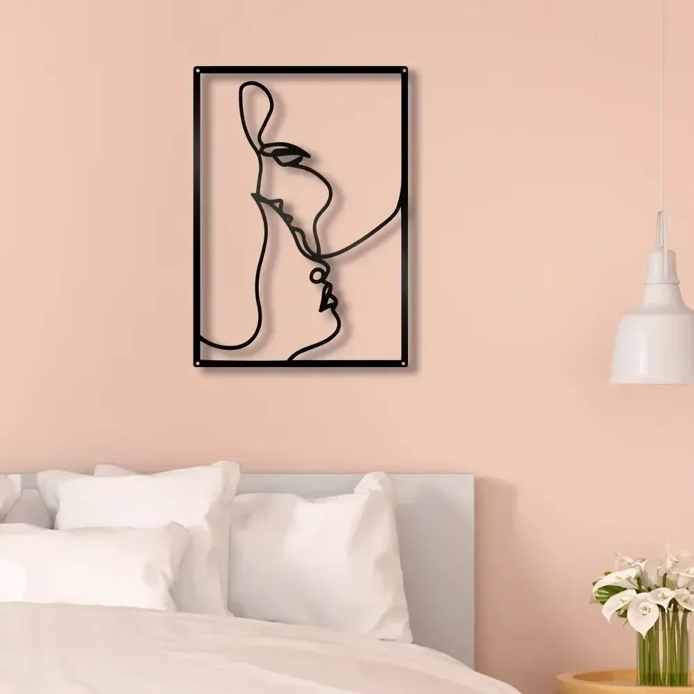 CIFBUY Black Metal Wall Art Abstract Lines Silhouette Cutout Plaque Farmhouse Living Room Door Unique Accent Decoration