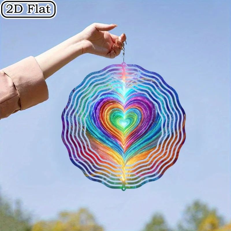 CIFBUY Colorful Heart Dream Abstract Pattern Metal Wind Chime 360 Degree Rotating Hook Garden Patio Yard Wall Hanging Decor