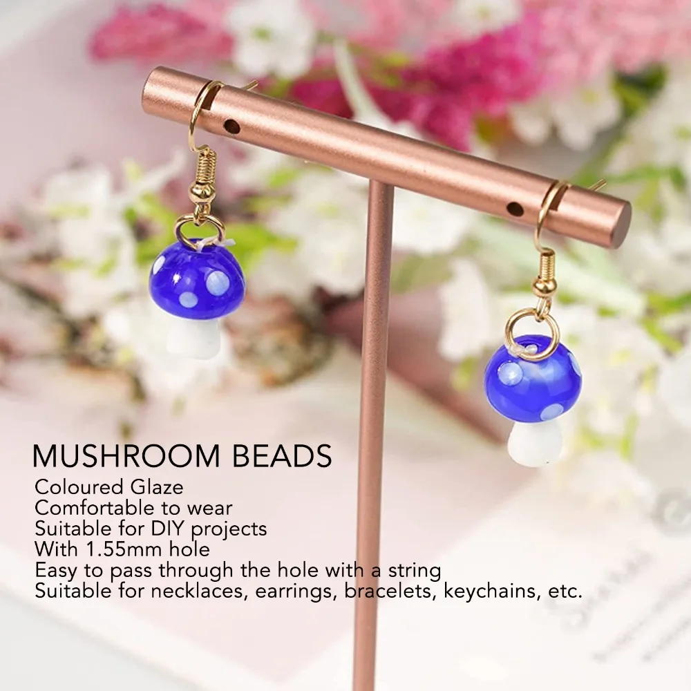 50pcs Coloured Glaze Mushroom Beads 1.55mm Hole 14x10mm Size Spacer Beads Colorful Ceramic Beads Jewelry Making