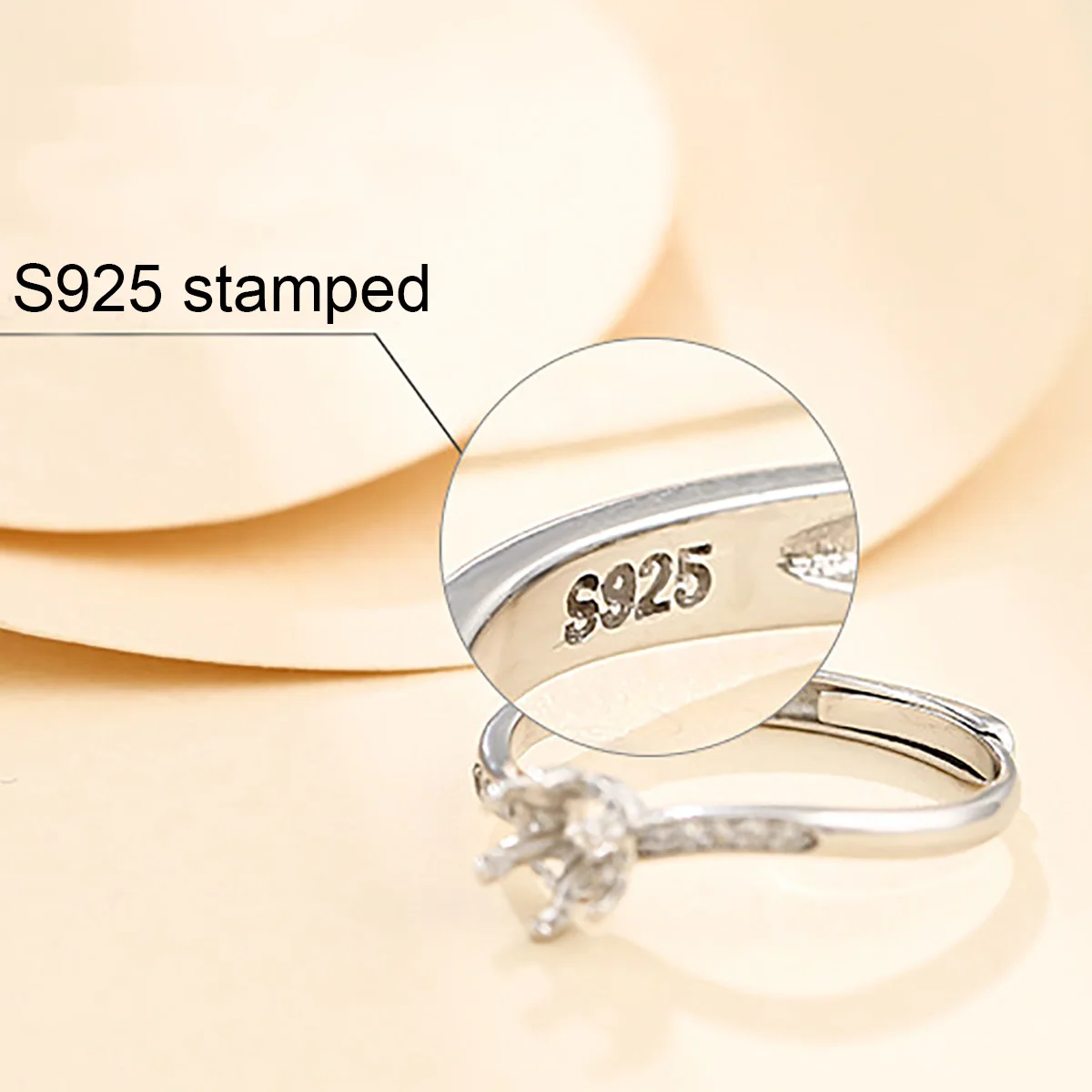 925 Sterling Silver Ring Blank Base Tray for 5mm Cabochons Adjustable Zircon Ring Setting DIY Jewelry Making Accessories