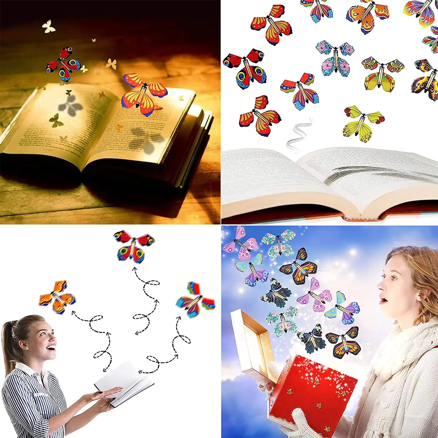 Magische Vliegende Vlinders Eindigen Speelgoed In De Lucht Bookmark Wenskaarten Rubber Band Aangedreven Kids Magic Rekwisieten Surpris Cadeau