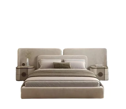 

#￥Modern Elegant High-end Bedroom Furniture Large Size Double Soft Bed for Hotel Upholstered Bed Furniture Velvet Bedroom Sets