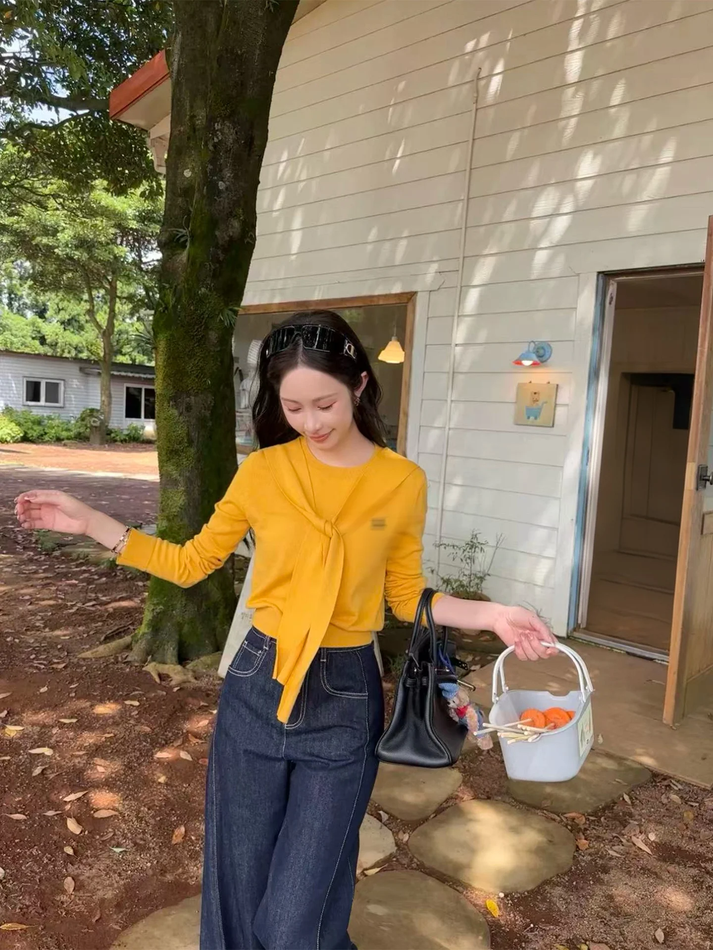 

Корейский женский весенний комплект Faion с высокой талией, длинные брюки, длинный вязаный свитер Sve, костюм из двух предметов, праздничный образ