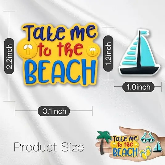 5Pcs Summer Take Me To The Beach Charms for Bogg Bag, PVC Rubber Tree Sunglasses Shoes Inserts Charms Accessories for Beach Bag