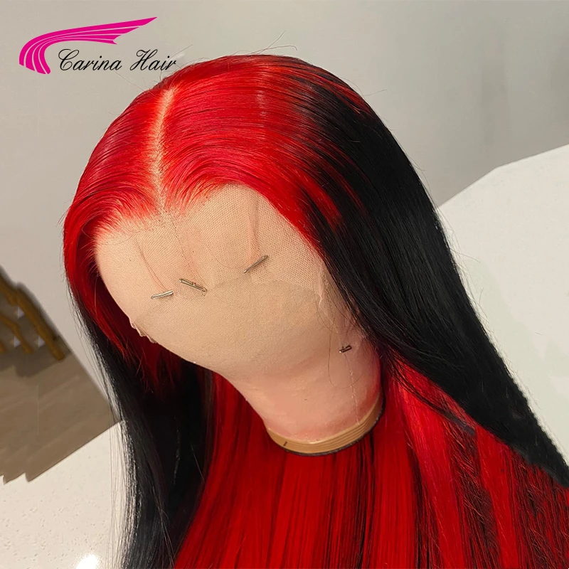 Ombre Red Colored 13X4 Lace Front Human Hair Wigs Straight Red Highlight Brazilian Remy Lace Frontal Wigs For Women Preplucked