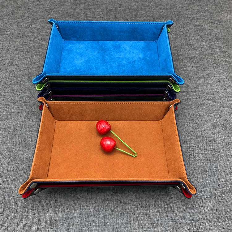 Rectangular Four Corner Storage Box Snap Folding Dice Tray DND Game Dice Tray Vintage PU Leather Dice Valet Tray