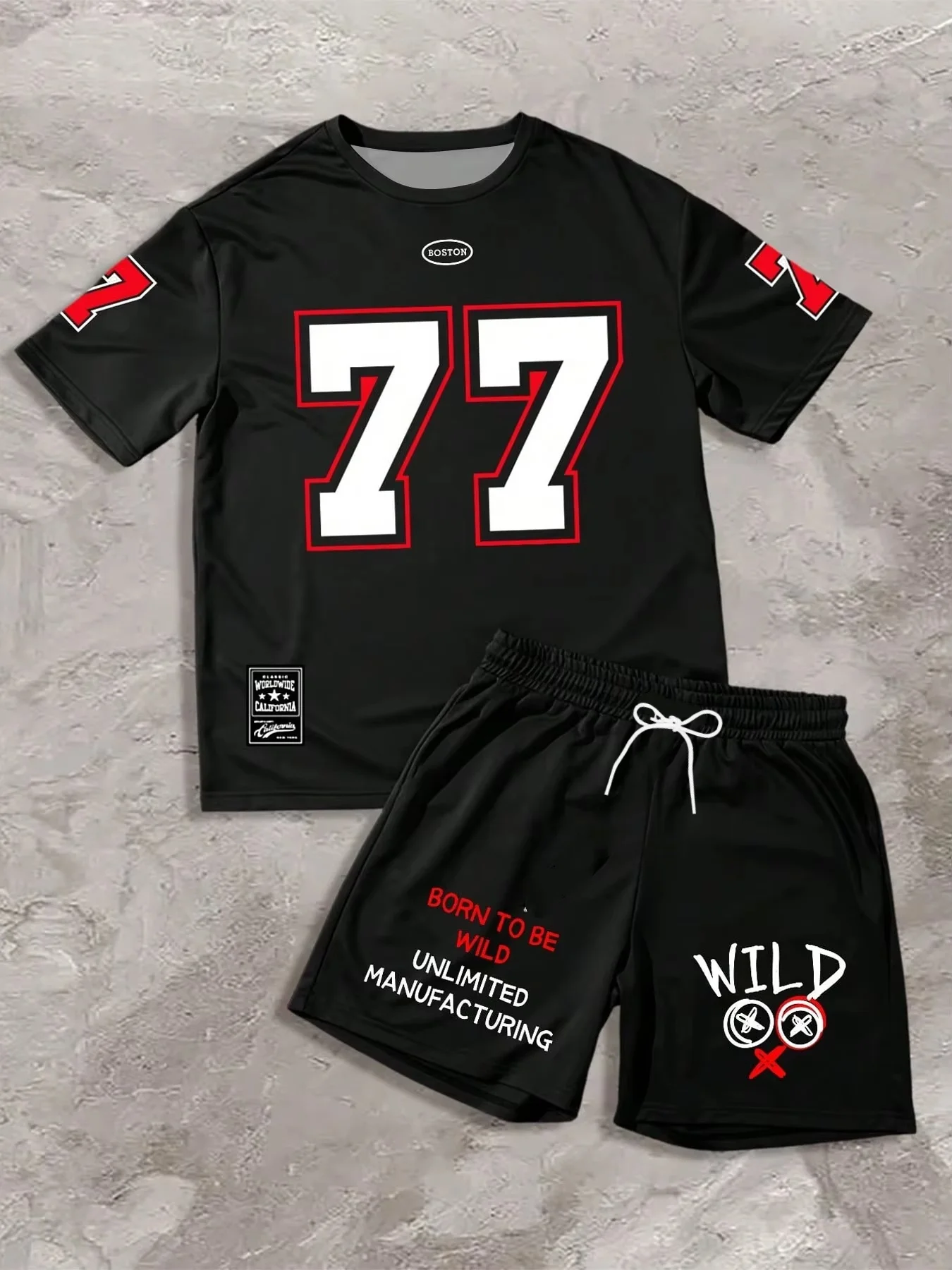 

Summer Men's 3D Printed Casual Fashion Set, Quick Drying Breathable Digital Printed Short Sleeved Drawstring Pocket Shorts