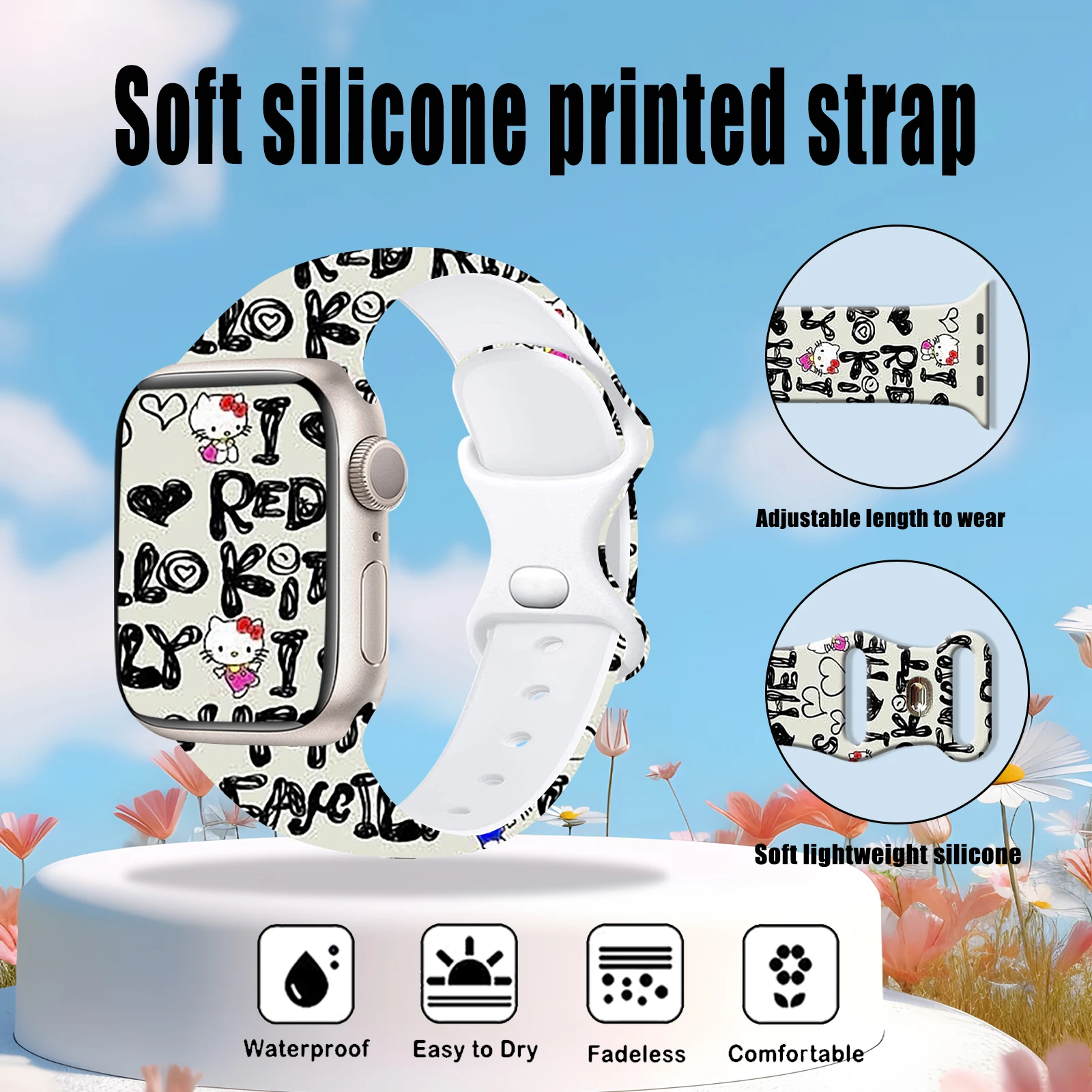 Sanrio Hello Kitty Silicone Strap for Apple Watch 10 9 8 7 SE Band Replaceable Bracelet for iWatch 46mm 45mm 44mm 42mm Watchband