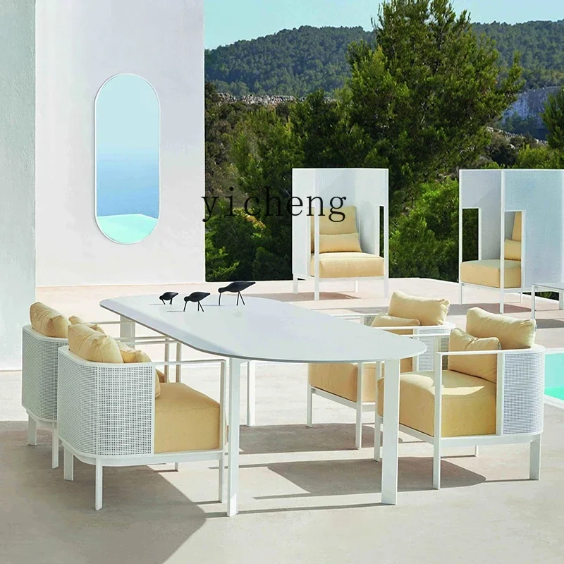 

ZC Premium Outdoor Table and Chair Villa Terrace Aluminum Alloy Outdoor Garden Leisure Dining Table and Chair Combination