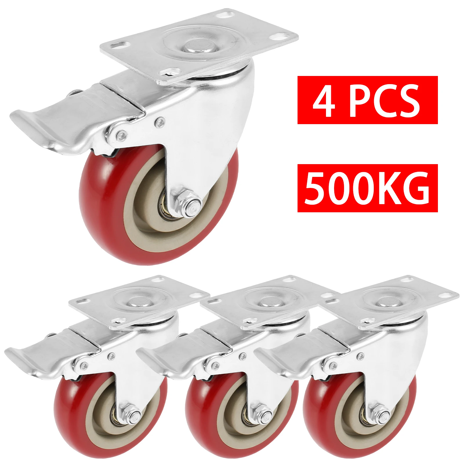 4Pcs Universal Caster Wheel Heavy 360° Swivel Silent Brake Wheels Caster Furniture Wear Platform Trolley Household Transport