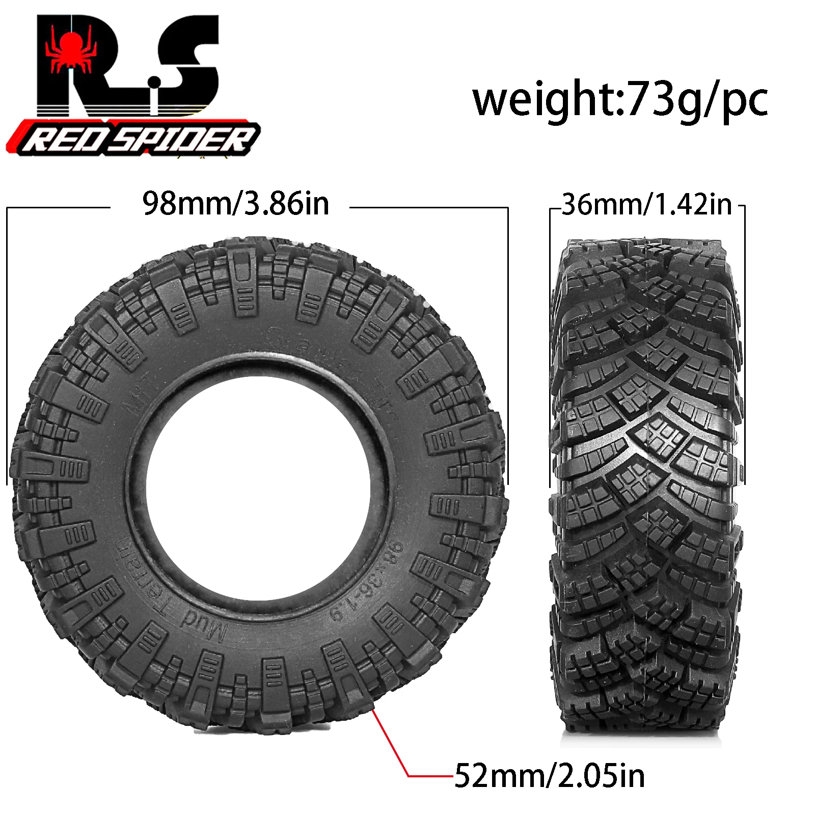 RED SPIDER 4Pcs 98mm 1.9Inch Off Road RC Rubber Tires Replacement Spare Parts For 1/10 RC Crawler Truck Climbing Car Model Parts