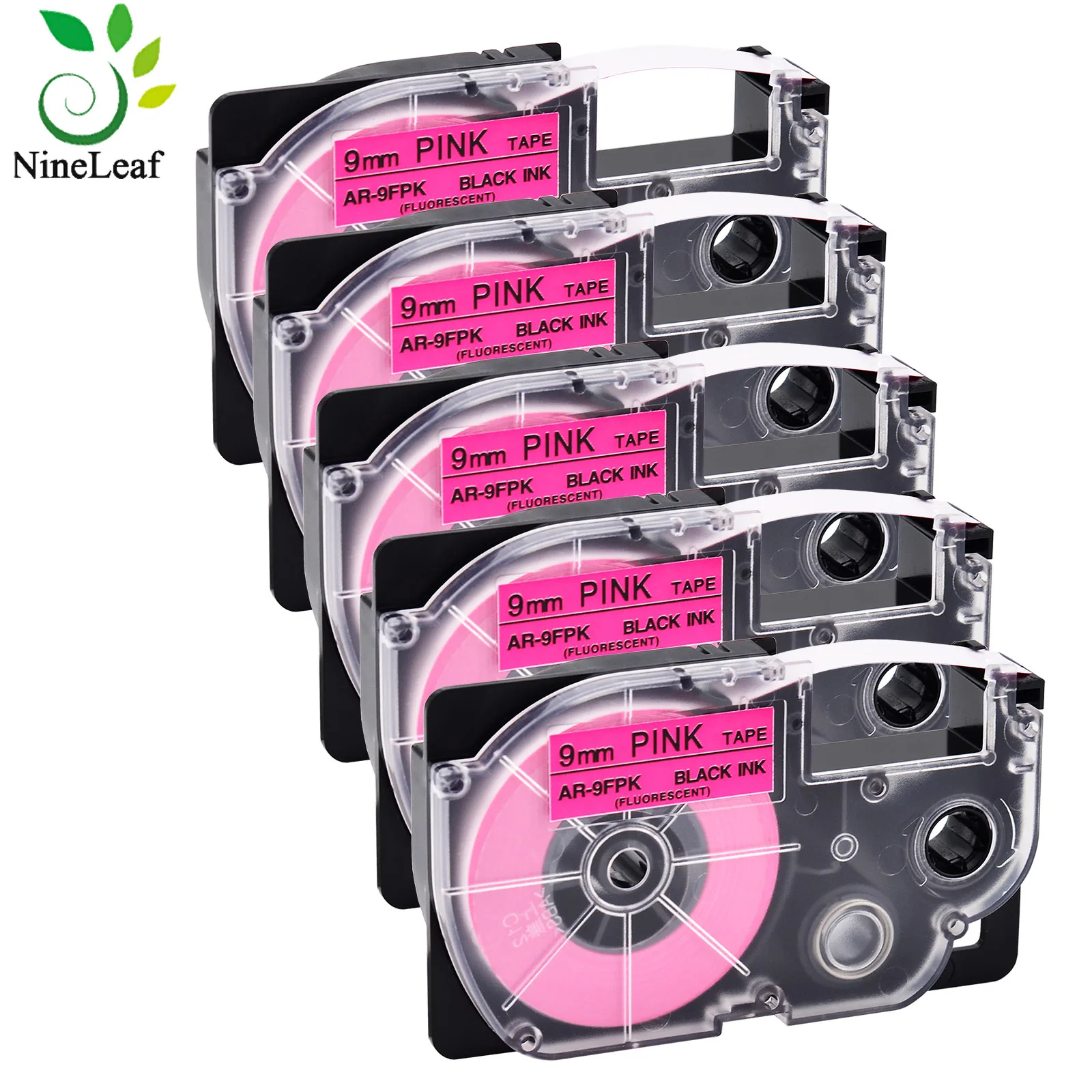 

5PK Black on Fluro Pink 9mm x 8m Compatible For Casio AR-9FPK Fluorescent Tapes For KL-60 KL-60SR KL-C500 KL-P350W Label Printer