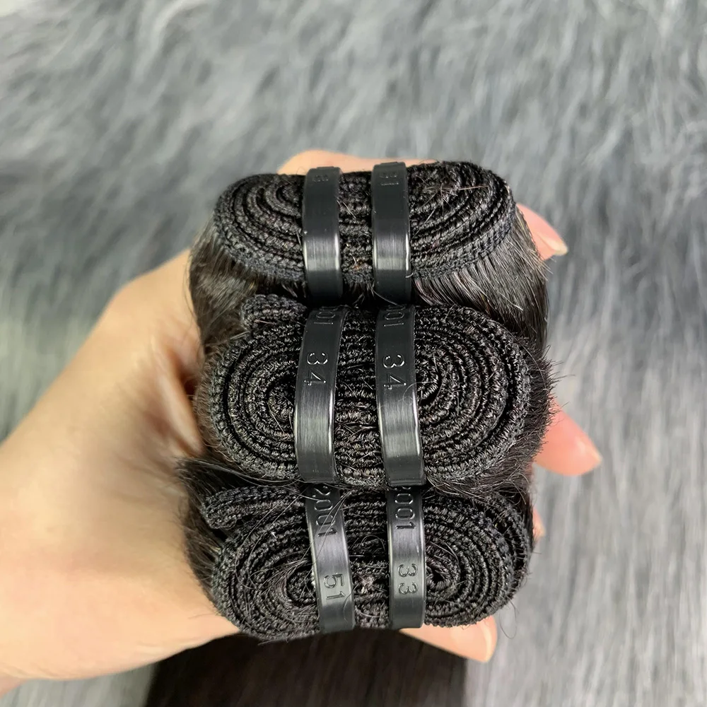 Mechones de cabello humano liso con cierre de encaje Kim K, mechones de cabello humano sin procesar 100% 12A, color negro natural, 3 mechones con