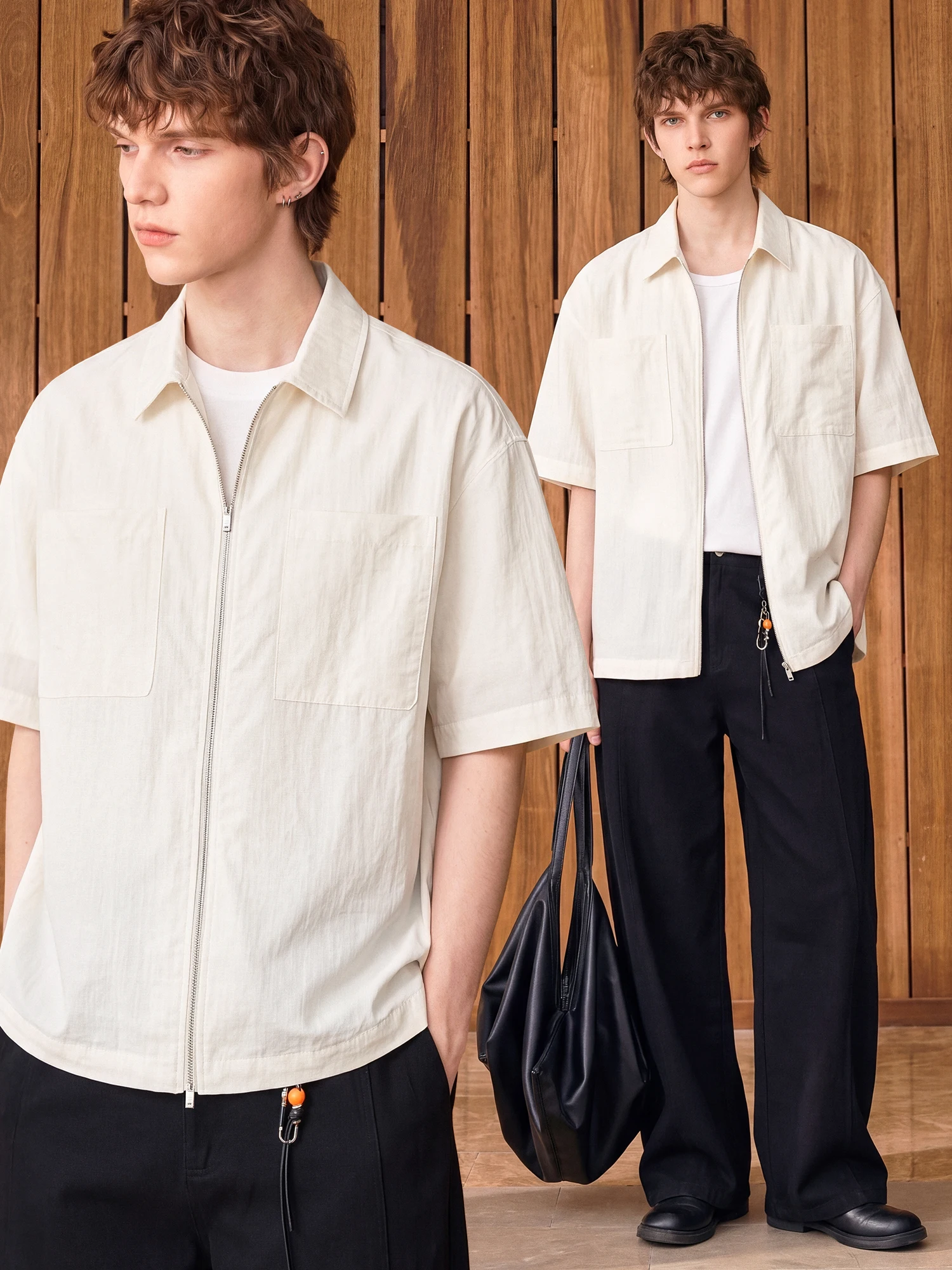 Mr. Twenty-eight Summer Loose Breathable Thin Short Sleeve Zipper Shirt Men Casual Collar Texture Men's Zipper Shirt Jacket