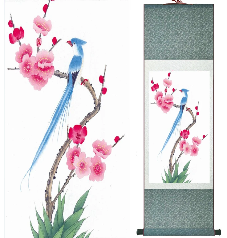 

Китайская традиционная живопись тушью: птицы и цветы. Весенняя живопись тушью на шелковом свитке с изображением птиц и цветов.