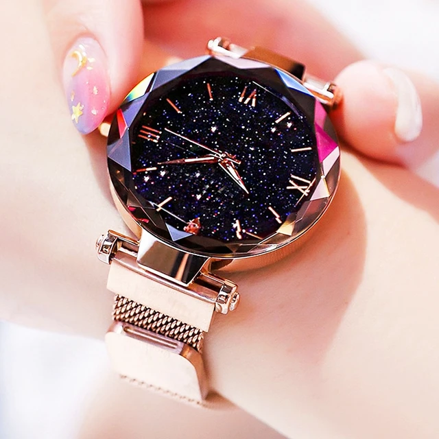 Womens Fashion Starry Sky Watches Magnet Buckle Mesh Belt Diamond Quartz Watch Women Dress Clock AliExpress