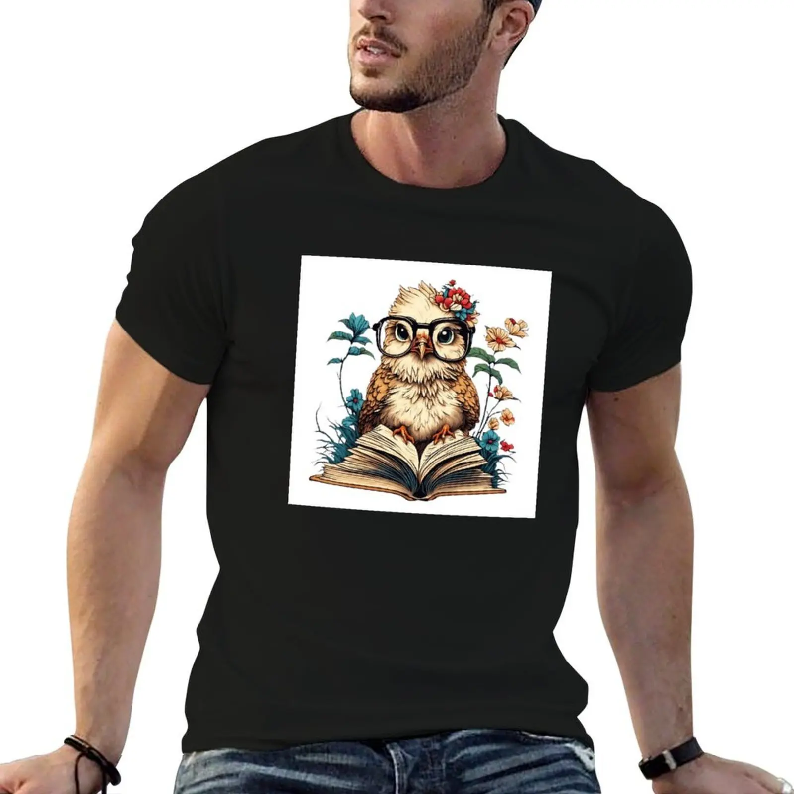 

Eine Eule mit einem Buch T-Shirt man t shirt heavy cotton mens graphic t shirts cotton tshirt 100% T-shirt